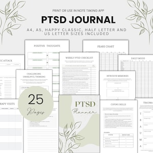 PTSS-hersteldagboek Afdrukbare traumatherapieplanner voor angst Paniekaanval Tracker Stemmingslogboek Copingvaardigheden Geestelijke gezondheid werkboek pdf