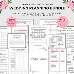 Printable Wedding Bundle Planner Checklist Template Bridal Shower Wedding Binder Bride Gift Tracker Wedding Budget Bridal Party Duties