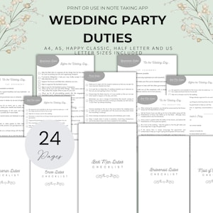 Wedding Party Planner Checklist Printable Bundle Bridesmaid Duties Maid of Honour Role Best Man List Matron Emcee Organizer PDF Download