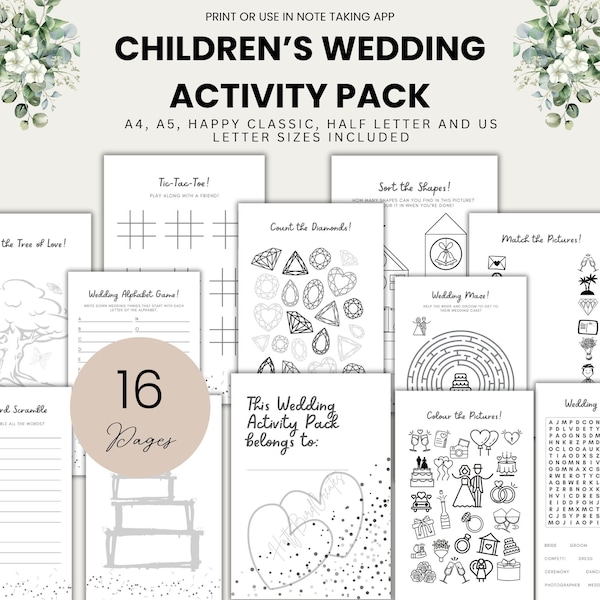 Printable Kids Wedding Activity Pack for Children Wedding Coloring Book Digital Kids Wedding Set Printable Wedding Favor Activities