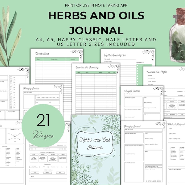 Materia Medica Journal Herbs and Essential Oils Planner Materia Medica Template Herbalism Journal Medicinal Planner Herbal Planner