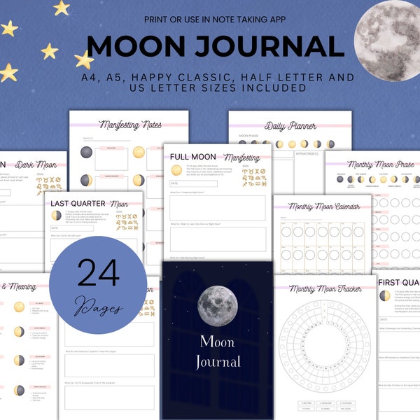 Moon Journal Moon Planner Phases of the Moon Astrological Guide Lunar Cycle Printable Moon Workbook Instant Download Moon Worksheet