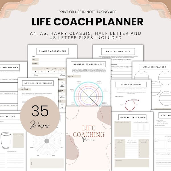 Life Coach Planner Printable Coaching Journal Digital Life Coaching Template Wellness Worksheet Bundle Coaching Workbook Life Coach Gift