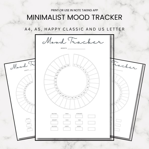 Minimalistic Mood Tracker Printable Mood Log for Bullet Journal Circle Mood Chart Emotion Tracker Monthly Mood Record Planner Printable Log