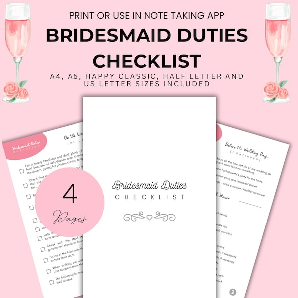 Bridesmaid Checklist Bridesmaid Duties Planner for Bridesmaid Questionnaire Printable Maid of Honor Bridal Party To-Do List for Bridesmaid
