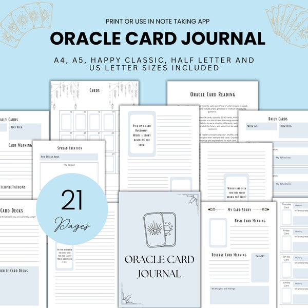 Tarot Reading Journal Oracle Card Planner Printable Daily Card Reading Bundle Tarot Workbook Witch Grimoire Planner Spirituality Diary