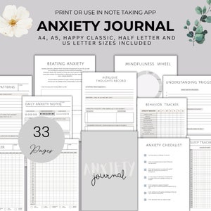 Afdrukbaar angstdagboek Digitale geestelijke gezondheidplanner welzijn Goodnotes dagelijkse zelfzorgdagboek voor therapie Angstwerkboek