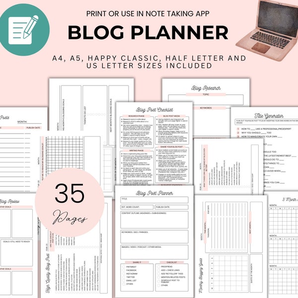 Blogpostplanner voor Blogger Planner Goodnotes Blogpostplansjabloon voor Content Creator Planner Blogschrijfpost Afdrukbare blogplanner