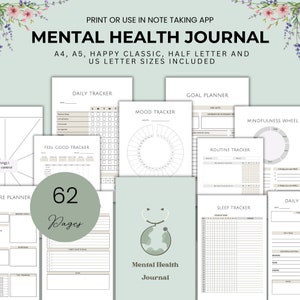 Printable Mental Health Journal Digital Therapy Workbook for Adults Mental Health Planner Holistic Wellbeing Log for Self Care Tracker