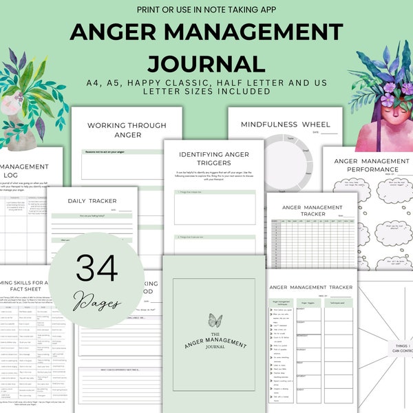Anger Management Workbook for Teens and Adults Anger Coping Skills Journal Emotional Regulation Planner Mental Health Journal Printable