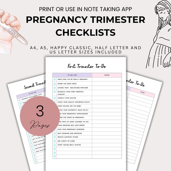 Pregnancy Trimester Checklist Bundle Pregnancy Planner Printable Maternity Checklists for First Second Third Trimester List