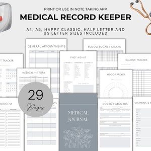 Medication Tracker Printable Appointment Log for Period Tracker Digital Blood Sugar Log of Hospital Visits Record Sleep Tracker Monitor