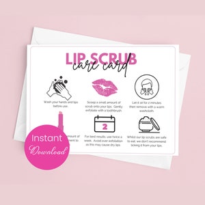 Kaartsjabloon lippenscrub voor exfoliërende balsem, afdrukbare instructies voor lippenscrub, kaart nazorg lippenbalsem voor kleine bedrijven