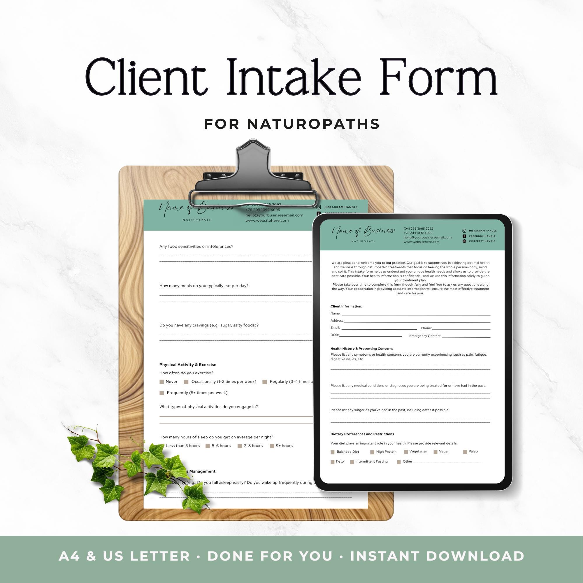 Naturopath Intake Form Template, Editable Canva Client Intake Form ...