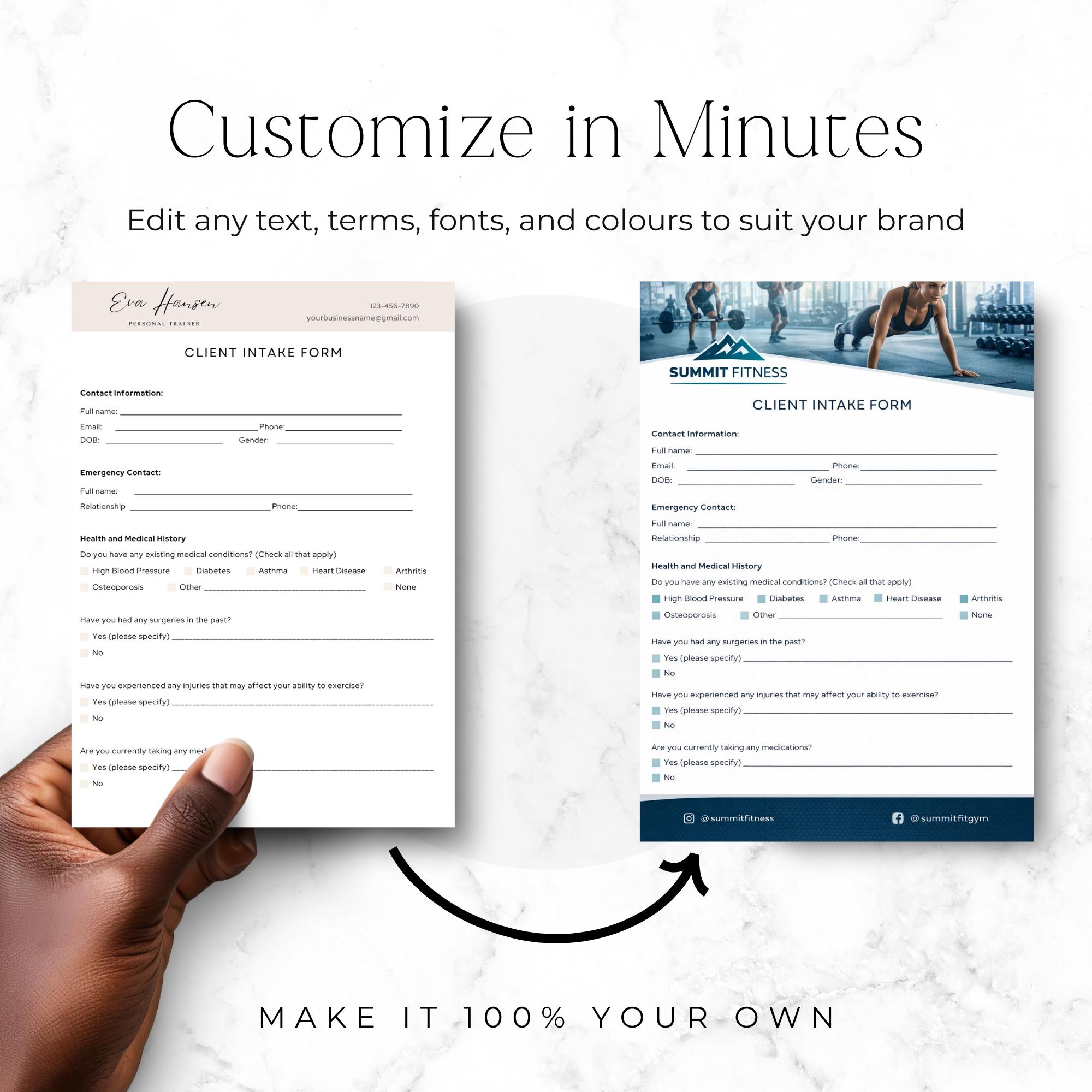 Personal Trainer Client Intake Form Canva Template | Editable Fitness ...