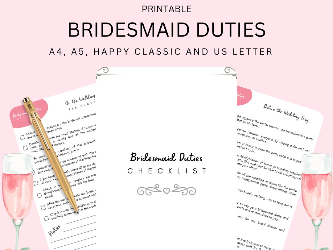 Bridesmaid Checklist Bridesmaid Duties Planner for Bridesmaid - Etsy ...