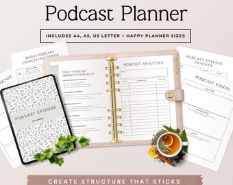 Podcast Planner Printable PDF, Podcast Content Calendar, Episode Workflow System for Creators & Podcasters Sprint 1