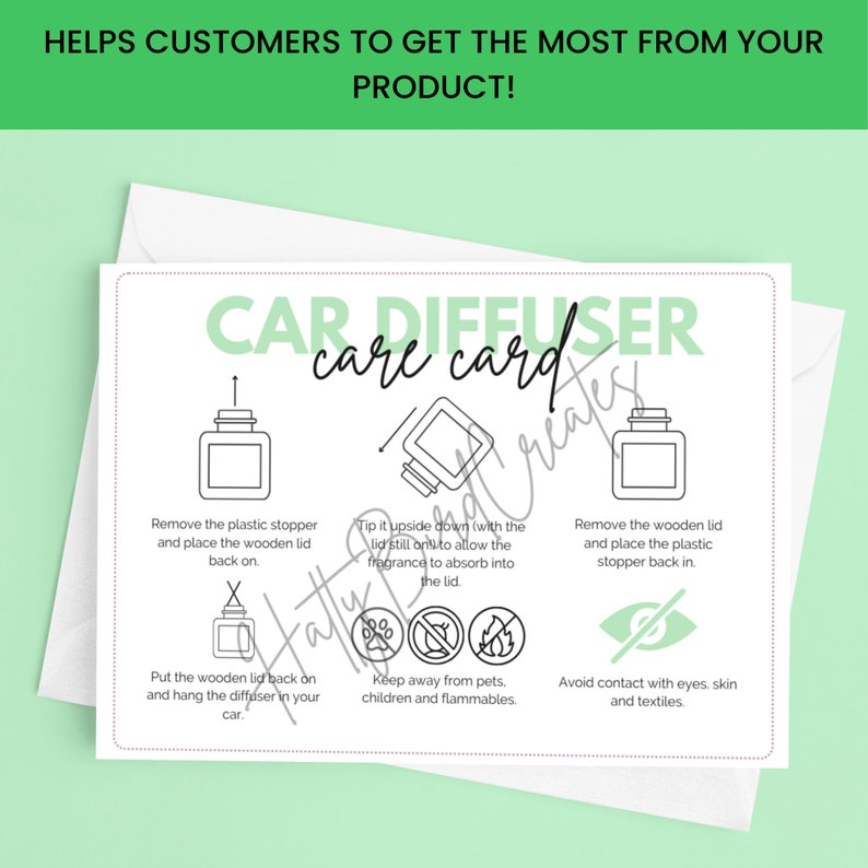 Car Diffuser Care Cards Printable Fragrance Safety Card Etsy
