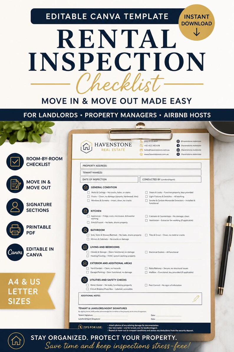 Rental Inspection Checklist, Move in Move Out Form, Property Inspection ...