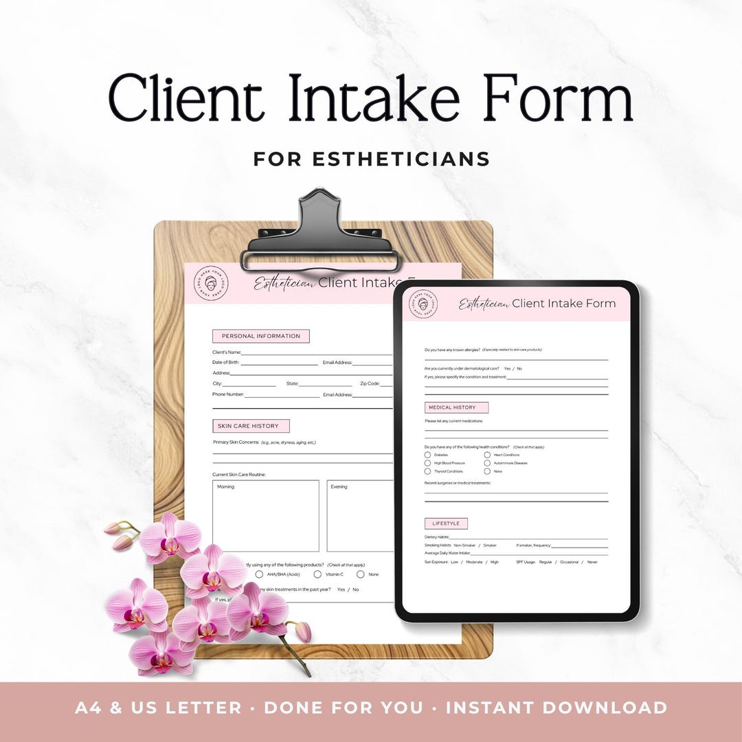 Esthetician Intake Form Template, Facial Client Consultation Form ...