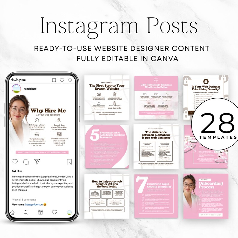 website designer social media templates editable in canva
instagram post templates for web designers marketing