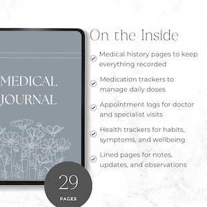 medical history and symptom tracker printable journal
health log book for doctor visits and prescriptions