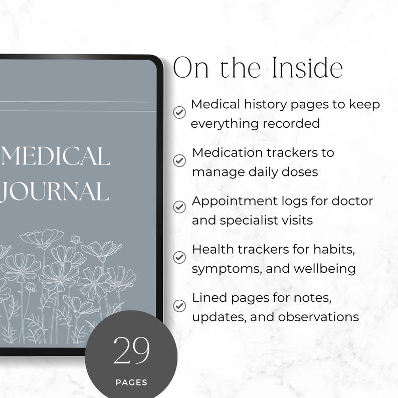medical history and symptom tracker printable journal
health log book for doctor visits and prescriptions