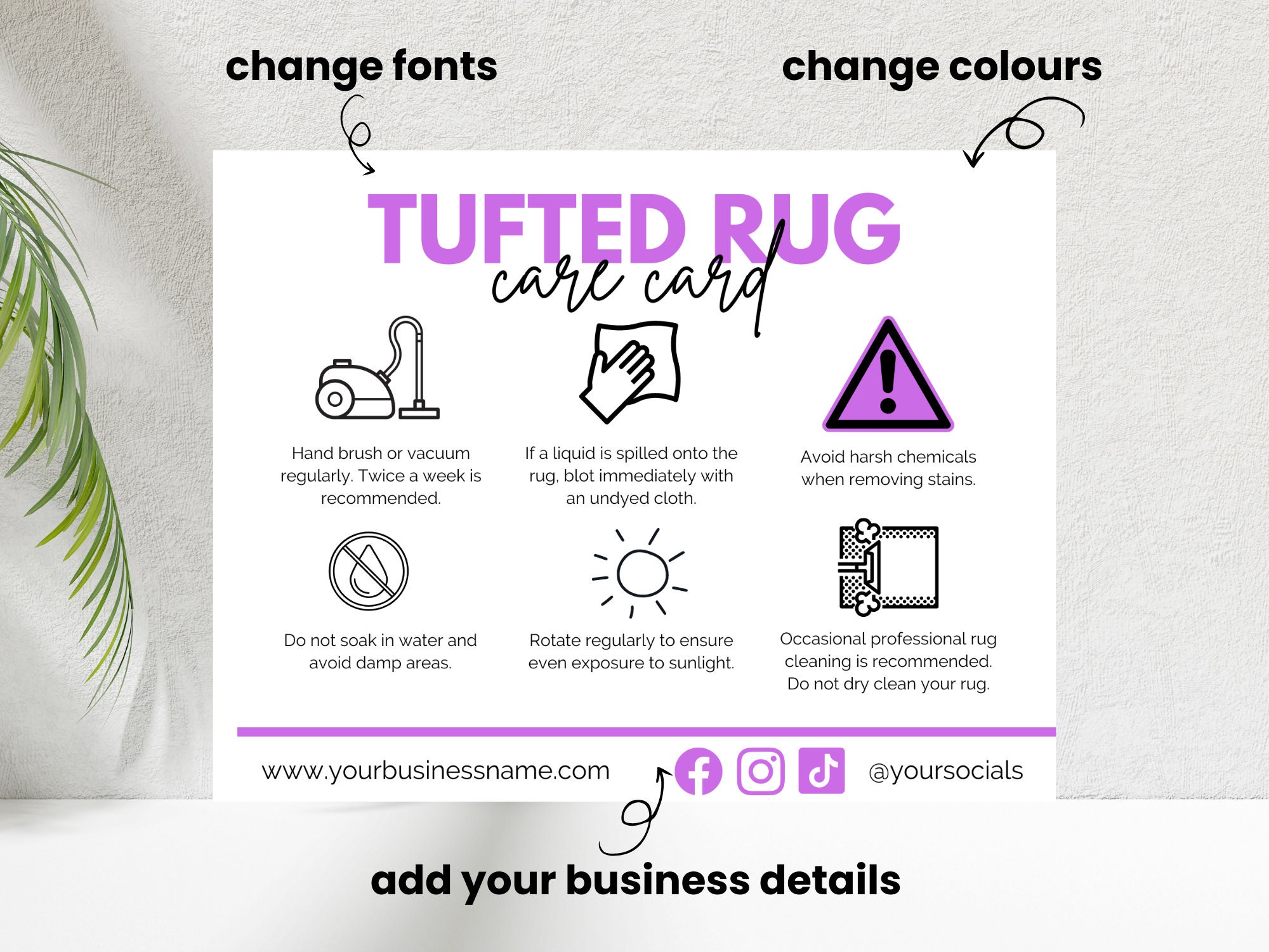 Editable Tufted Rug Care Card for Tufted Rug Instructions for Etsy