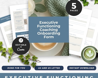 Exekutivfunktion Coaching Onboarding Form Canva Template, bearbeitbarer Kundenaufnahme-Fragebogen für ADHD-, Life-, Academic- & Focus-Coaches