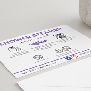 Editable Shower Steamer Care Card Template Shower Mist Instructions Printable Shower Fizzer ...