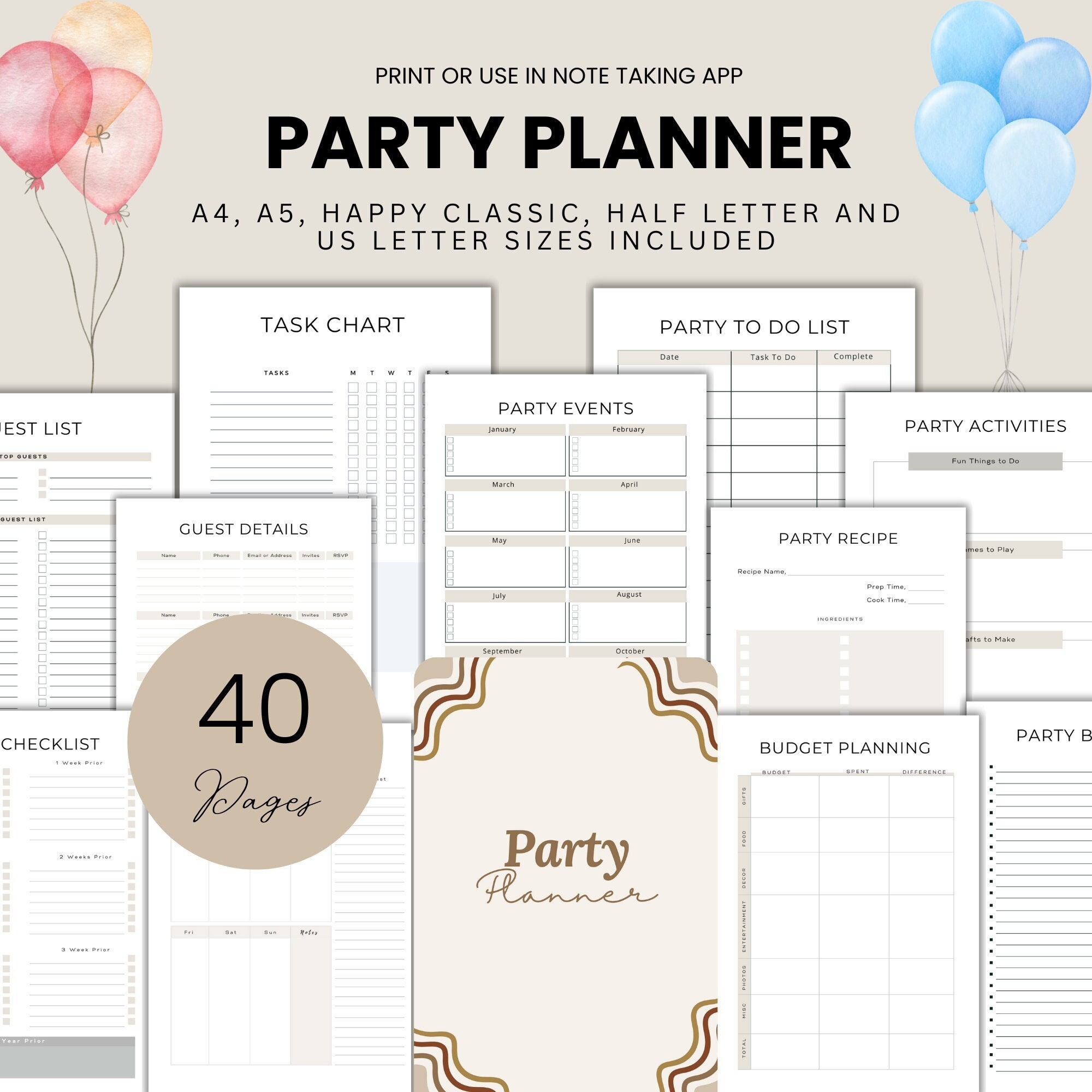 Birthday Planner Online Printable Party Planner, Event Planner,