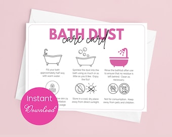 Bath Dust Care Card Template Bath Fizz Care Guide Printable Bath Powder Care Instructions Bath Dust Packing Insert Bath Salts Template