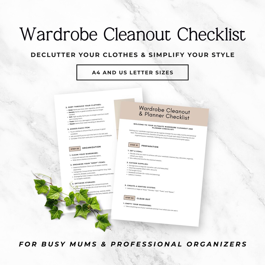 Closet Declutter Checklist | Wardrobe Planner Printable | Capsule ...