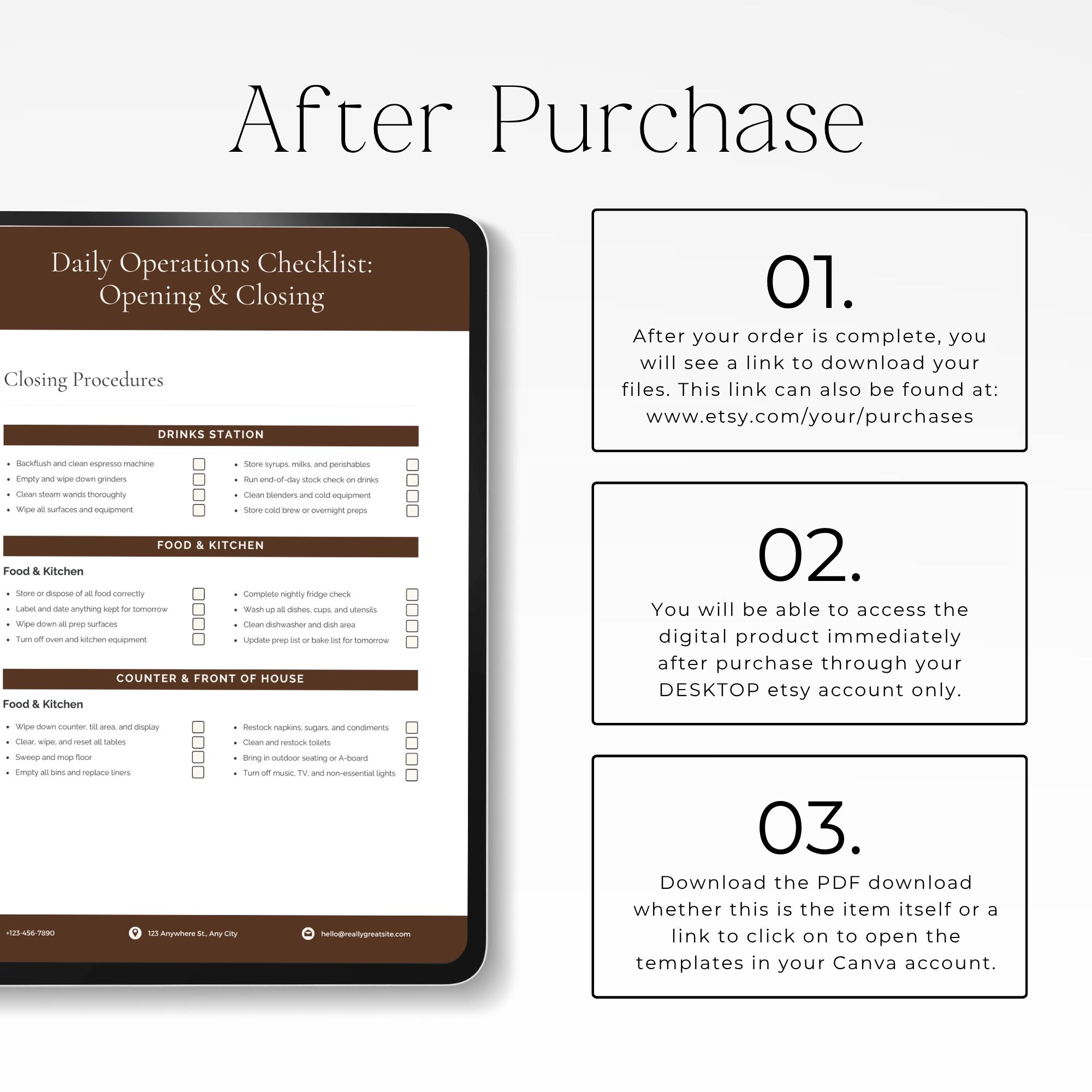 Coffee Shop Opening and Closing Checklist, Cafe Operations Template ...