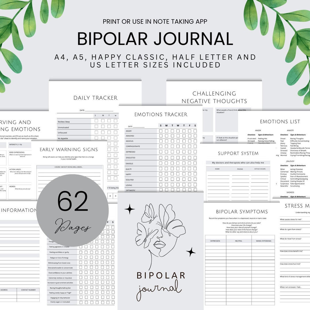 Bipolar Disorder Journal for Bipolar Symptom Tracker Bipolar Therapy ...