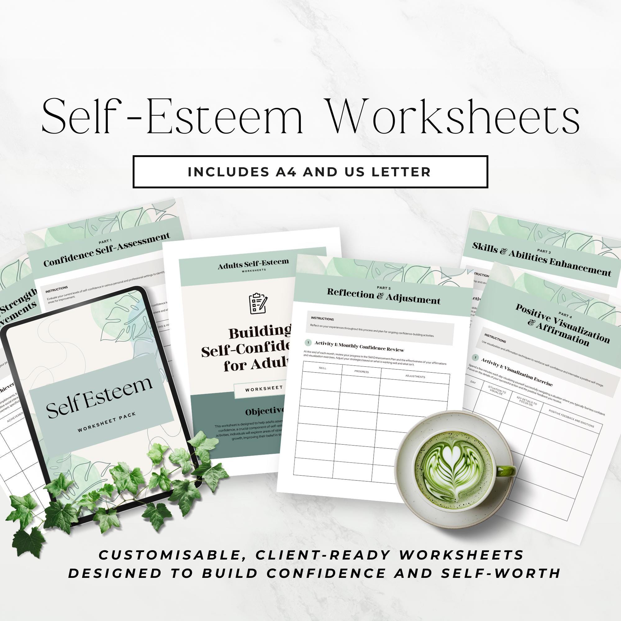 Self Esteem Worksheets for Adults, Life Coach Confidence Workbook, Self ...