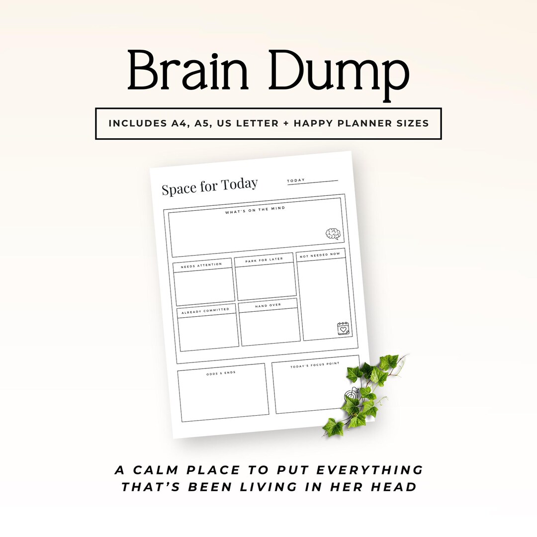 Brain Dump Printable for ADHD Overwhelm, Minimalist Mental Load Planner ...