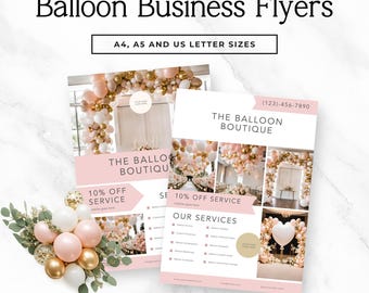 Ballon Business Flyer Vorlage, bearbeitbarer Canva Flyer, Ballon-Menü-Design, Event Decor Marketing Kit, digitaler Download, Sprint 4