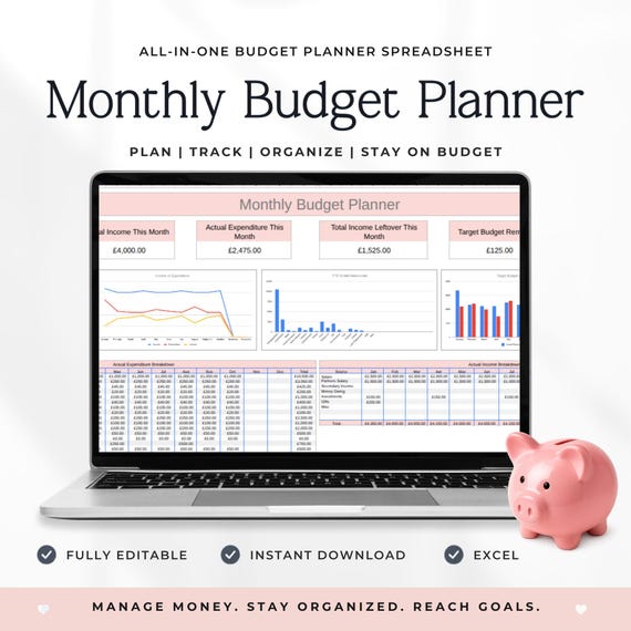 Budget Excel Spreadsheet, Monthly Budget Tracker, Financial Planner, Editable Budget Template, Savings Tracker, Personal Finance Tool P4