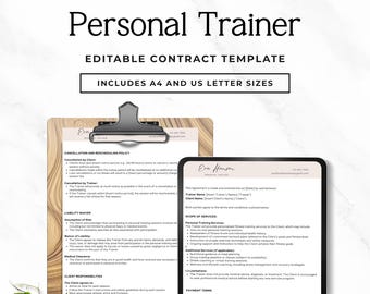 Vorlage für einen Personaltrainer-Vertrag, Fitnesskundenvereinbarung, bearbeitbare Haftungsfreistellung (Canva), Coaching-Vertrag (PDF), Sprint