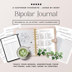 Bipolar Journal, Mood Tracker, Therapy Worksheets, Mental Health Planner, Self-Care Journal, Printable Guide, Daily Log, Instant Download P5