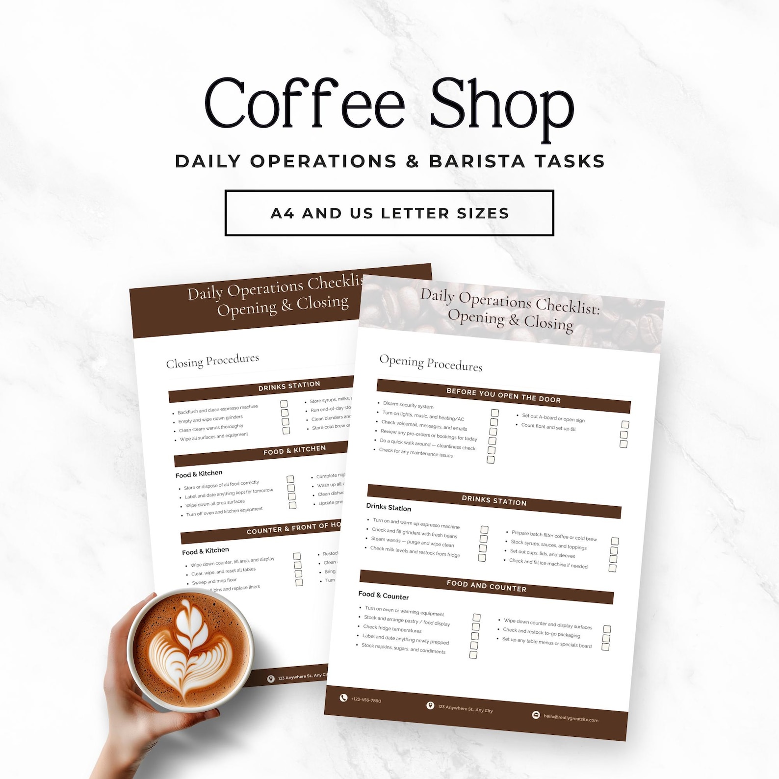 Coffee Shop Opening and Closing Checklist, Cafe Operations Template ...