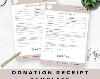 Donation Receipt Template Editable Non Profit Business Form Charity Donation Record for Organization Gift Receipt Instant Download