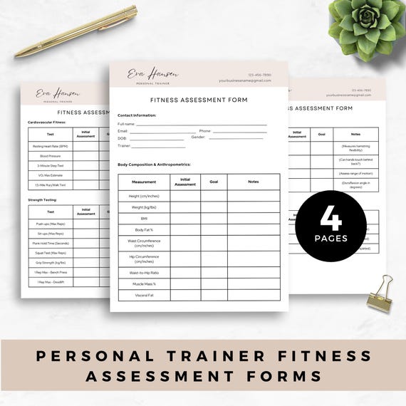 Personal Trainer Client Fitness Assessment Forms Editable Personal Trainer Template for Fitness Log PT Bundle Workout Assessment Sheets