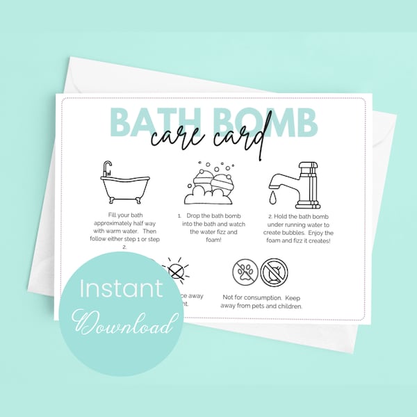 Bath Bomb Care Card Bath Bomb Instructions Printable Bath Bomb Template Business Card Small Business Packing Insert Bath Bomb Guide