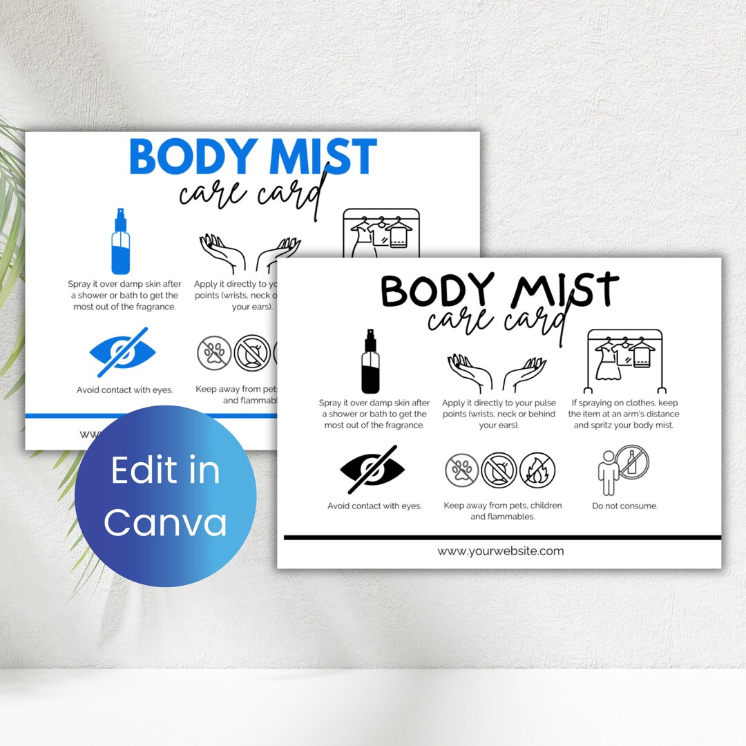 Printable Mist Card Editable Body Mist Care Card Template for Perfume Instructions ...