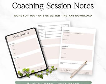 Modèle de notes de coaching, planificateur de session de coaching imprimable, notes de gestion client modifiables, téléchargement numérique P2