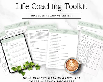 Life Coach Toolkit-bundel, bewerkbare coachingwerkbladen, Canva-sjablonen voor welzijnscoaches, formulieren voortgangsregistratie cliënt, fase 2