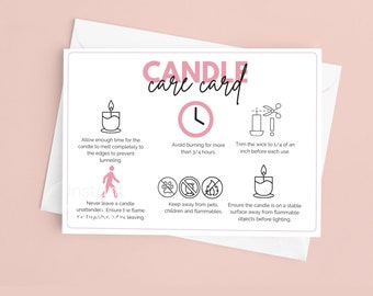 Candle Care Card Template Printable Candle Gift Set Label Small Business Packing Insert Candle Safety Instructions Instant Download