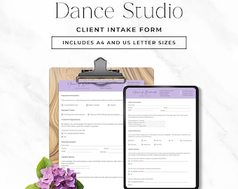 Kundintagningsformulär för dansstudio Redigerbar registrerings- och medlemskapsmall för instruktörer och tränare Direktnedladdning PDF Canva